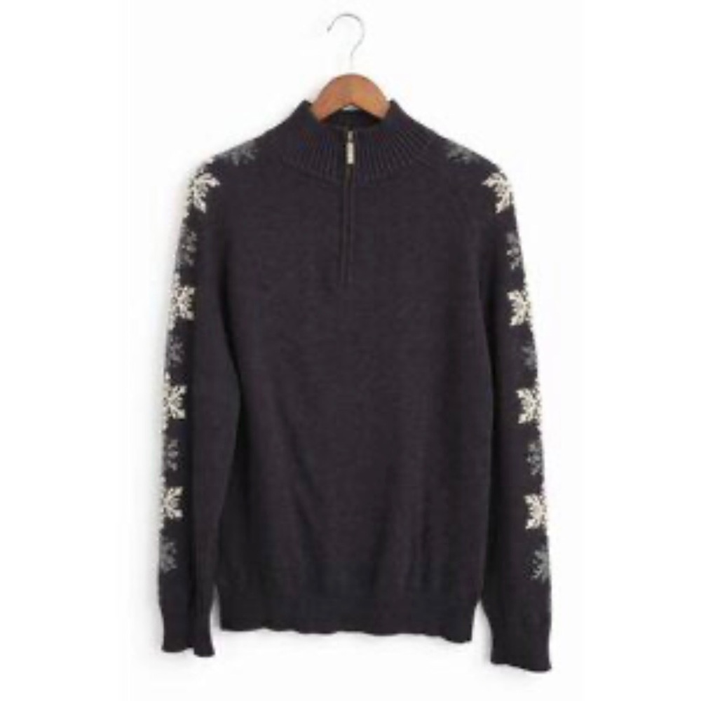 Eddie Bauer Black Zip-Up Cotton Sweater with Snowflake Design size Large